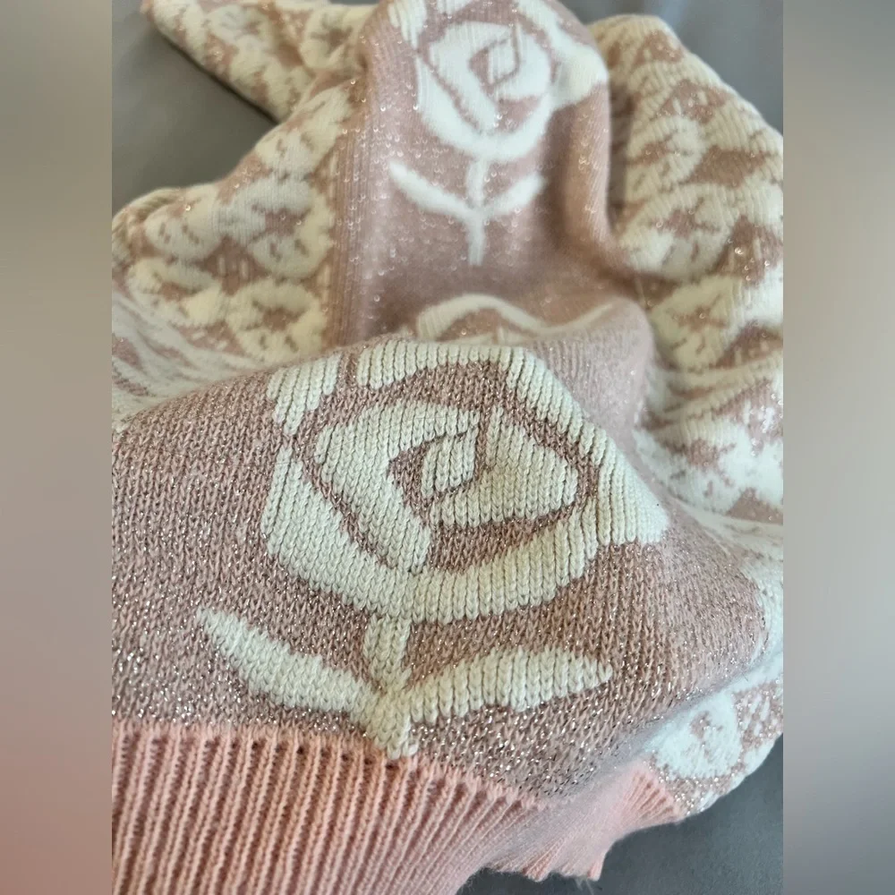 Vintage 90s Private Eyes Sweater Roses Sz 6 Y2K Made USA‎ Pink Silver Coquette